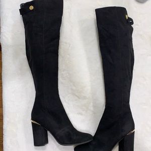 Over The Knee High Heel Boots With Gold Hardware